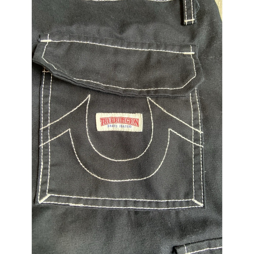 True Religion Baggy Cargo Black Straight Leg Contrast Stitch Pants Mens Size 30 - Picture 12 of 12